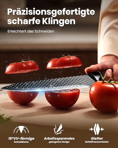 Knife Block Set, 7-Piece Sharp Knife Set with Block, German Blades Made of High-Quality Stainless Steel and Ergonomic Handles, Professional Kitchen Knife Set for Home Use (Non-Wood)