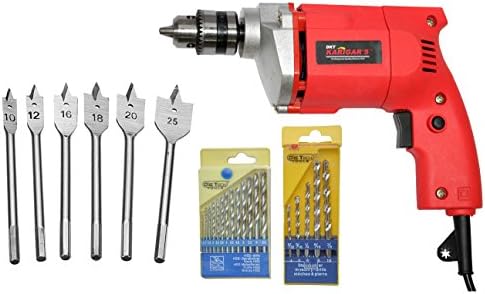 DigitalCraft Drill Machine Bit set for drilling 5 Pcs Masonry & 13 Pcs. HSS Twist Drills 6 PC FLAT WOOD SET Combo (10MM, RED)