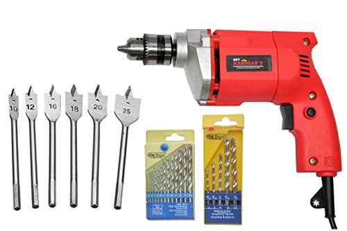 DigitalCraft Drill Machine Bit set for drilling 5 Pcs Masonry & 13 Pcs. HSS Twist Drills 6 PC FLAT WOOD SET Combo (10MM, RED)