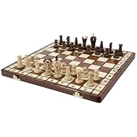 Wegiel Handmade Royal 36 European Chess Set - Wooden 14.2 Inch Board Hornbeam & Sycamore Pieces