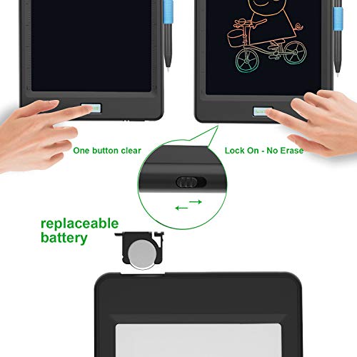 Upgraded 10 Inch Writing Board Colorful Version with Lock Function Erasable Electronic Doodle and Scribble Board Magnetic Drawing MeMO Notes Taking Comes with 1 Lanyard for Kid & Adults - Thumbnail 2