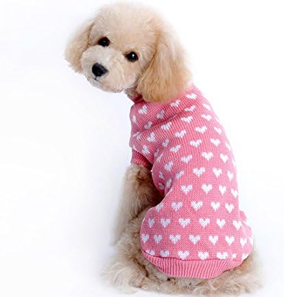 KYZ Autumn Winter Pet Sweater with Lovely Heart pattern Pink clothes (XS)