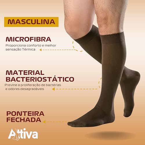 Meia de Compressão Masculina Meia 3/4 Panturilha Alta Compressão 20 30 MARROM ATTIVA