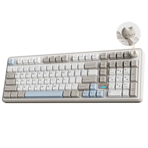 YUNZII B98 PRO QMK/VIA Wireless Mechanical Gaming Keyboard, 96% Layout with Numpad and Cute Cat Knob, BT/2.4G/USB-C, Hot Swap Custom Gasket Keyboard, RGB for Win/Mac (Beige, Candy Linear Switch)