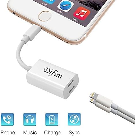 Difini iPhone 7 Adapter Splitter,Dual Lightning Headphone Audio&amp;Charge Adapter,Support Sync Data+Listening to Music+Calling Converter ,Compatible for iPhone 7/7 Plus iOS 10.3(White)