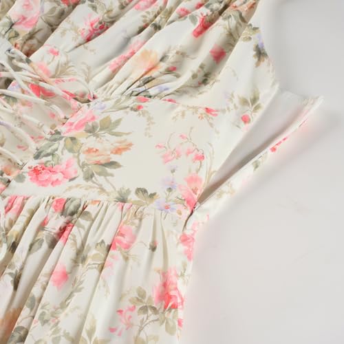 SCARLET DARKNESS Women's Summer Maxi Dress Spaghetti Strap Beach Dress Sleeveless Floral Print Chiffon Dress with Pockets