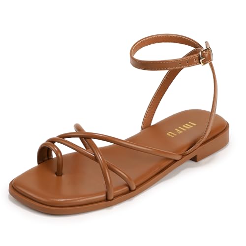 IDIFU Brown Strappy Flat Sandals