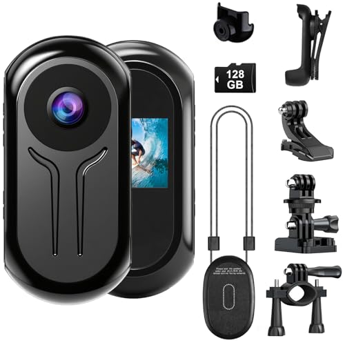OBEST Cámara de Acción 1080P, Camara Deportiva Portátil con Pantalla, 128G Mini Cámara de Cuerpo, Visión Nocturna Wearable Body CAM para Mascotas/Vlog/Ciclismo/POV