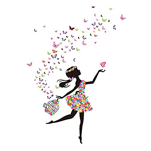 uxcell DIY Dancing Butterfly Flower Girl Removable Wall Sticker Decal Mural Xmas Christmas Room Wallpaper Home Decor