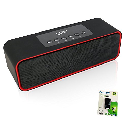 Portable Bluetooth Stereo Speaker, with 2x5W Acoustic Drivers, Dual Subwoofer, FM Radio, Handsfree Speakerphone, Micro SD Card, USB and AUX-In Slots for Smart Phone, MP3, MP4, iPad, Tablet and More