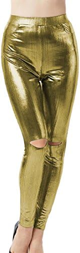 Zantt Womens High Waist Ripped Shiny Skinny Yoga Legging Pants 1 US L