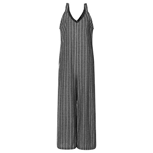 Corriee Jumpsuit for Women Plus Size Striped Cotton Jumpsuits Womens Loose Wide Leg Long Rompers Fashion Streetwear Black
