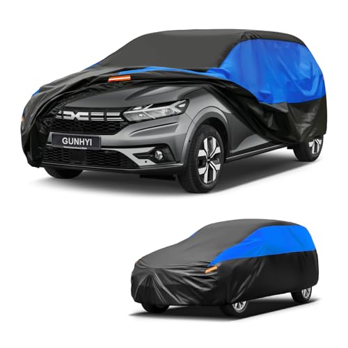 Funda Impermeable y Transpirable Gunhyi para Coche, Lona para Dacia Sandero, Funda para Coche Negra y Azul, Lona Completa para Garaje para Proteger de la Lluvia.