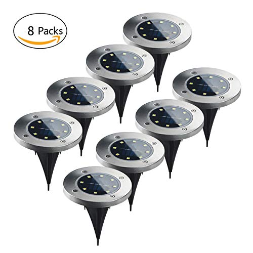 Solar Garden Light, 8 LED Solar Ground Lights Outdoor Waterproof in-Ground Solar Powered Lights  ...