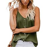 BAODANstore Womens Button Down V Neck Tank Tops Loose Casual Vest Spring Summer Sleeveless Shirts Blouses (M, Dark Green)
