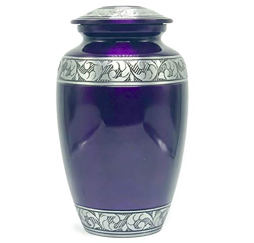 Eternal Harmony Memorial Cremation Urn for Human Ashes | Carefully Handcrafted with Elegant Finishes to Honor and Remember Your Loved One | Adult Large Size with Beautiful Velvet Bag (Purple Silver)