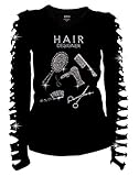 Bling Hair Stylist Rhinestones T-shirt Ripped Slit Cut Out Salon Stylist Shirt