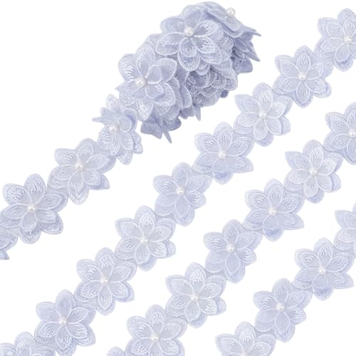 CABODYALS 1.83M 1 3/4 Inch White Flower Lace Embroidery Ribbon Trim Edge Pearl Beads Floral Embroidered Ribbons Trims for Sewing Making Clothing Home Decor Wedding Gift Wrapping Diy Craft Supplies