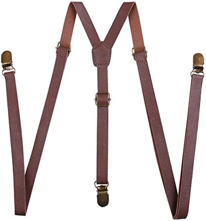Mens/Womens Y-Back PU Leather Clip On Suspender Fashion Decorative Accessories Brown