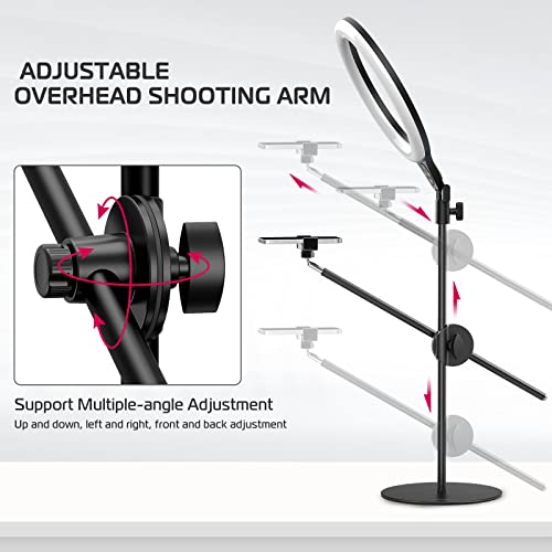[Upgraded Base] Ring Light Desk with Horizontal Boom Arm, 10" Ring Light with Phone Tripod Stand, 3500k-6500K Dimmable, Ring Light with Phone Holder for Video Recording, Live Stream, Portrait, Makeup