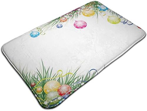 KINKPH Bath Mat,Colorful Baubles On Fir Branches Seasonal Ornaments Christmas Themed Illustration,Plush Bathroom Decor Mat Non Slip Backing,19.5 * 31.5 inch