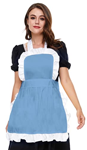 LilMents Women's Ruffle Outline Retro Apron Kitchen Cake Baking Cooking Cleaning Maid Costume (Blue) — image 1