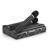 Excelvan K380 - Profesioanl Equipo de Karaoke 2 Micrófonos Inalámbricos y Receptor de Micrófono (Dual Channel, UHF, para Bares, Karaoke, Fiestas, Hogar, Reunión)