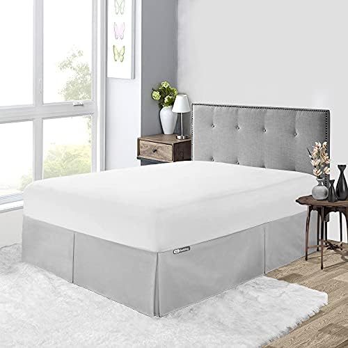 12 Inch Drop Queen Size Lt.Grey Solid Bed Skirt Split Corner Pleated