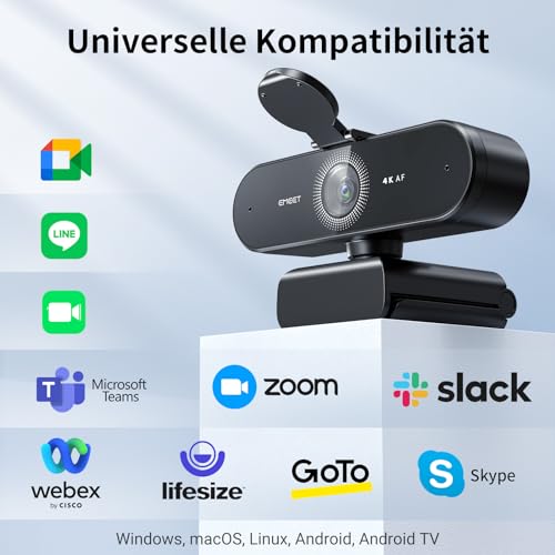 EMEET Nova 4K Webcam 4K Webcam with 2 Noise Cancelling Microphones, Ultra HD Webcam with 73° Wide Angle and Lens Cover, PDAF Autofocus, Web Cam for Mac, Laptop, Zoom, Teams