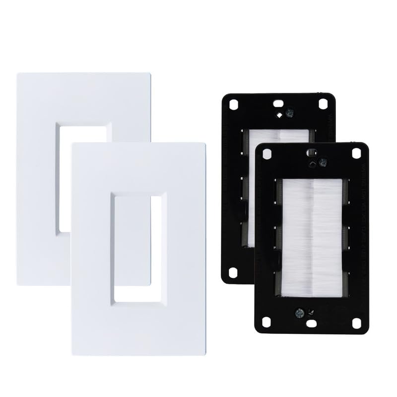 Photo 1 of 2 Pack Screw less Brush wall plate cable pass through with Brackets - In Wall Cable Management kit - Snap-on Single Gang Wall Cover Plate for Low Voltage Cables - TV Cord Hider for Wall Mounted TV