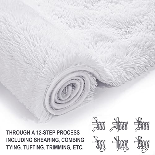 Vocrite White Fluffy Rug for Living Room, 4'x6' Cozy Shag Area Rug, Non