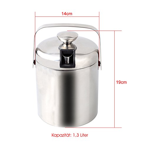 Secchiello Ghiaccio Thirei 3L In Acciaio Inox A Doppia Parete - Con Pinza E Setaccio - Isolante Per Festa E Picnic - 2