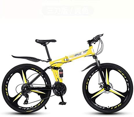 GASLIKE Mountain Bike for Adults, Folding Bicycle High Carbon Steel Frame, Full Suspension MTB Bikes, Double Disc Brake, PVC Pedals