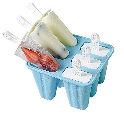 Classic Homemade Ice Pop Molds 6 Easy-release BPA-free Popsicle Molds Shapes Reusable Silicone Frozen Ice Popsicle Maker (Blue)
