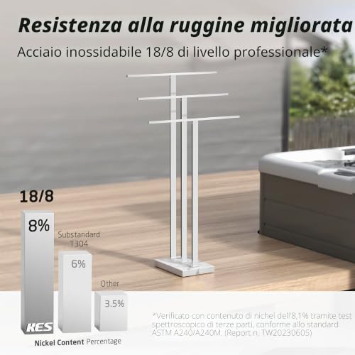 KES BTH217S3 Floor Towel Rail 3 Bars with Marble Base Floor Towel Holder Bathroom Stainless Steel 18/8 Polished