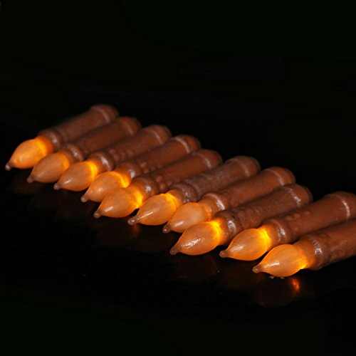 Taper Candles Real Wax Flameless Pillar Short Amber Flickering Yellow Dipped LED Flame Decorative Battery Operated for Church Wedding Christmas Candlelit Dinner-Batteries Not Included(10pcs) - Thumbnail 5