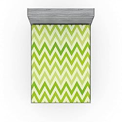 Ambesonne Lime Green Fitted Sheet Set, Chevron