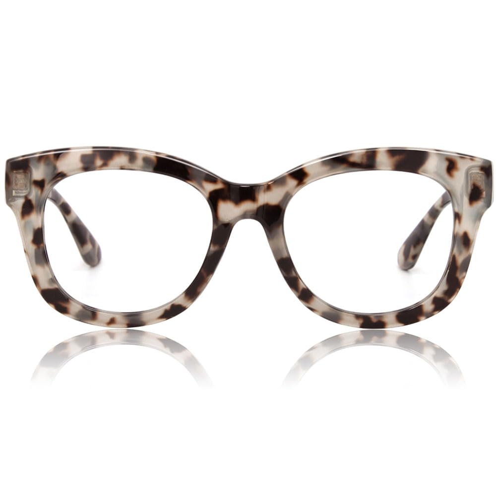 JiSoo Reading Glasses 2.0 Women/Ladies Grey Tortoiseshell Turquoise Designer Readers, Thick Large Round Ladies Reading Glasses 2.0, Demi Grey