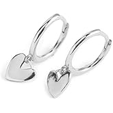 Cute Heart Love Dangle Drop Cartilage Small Huggie Hoop Earrings for Women Girls Minimalist S925 Sterling Silver Charm Dangling Cuff Sleeper Hoops Dainty Hypoallergenic Jewelry Gifts for Her Birthday