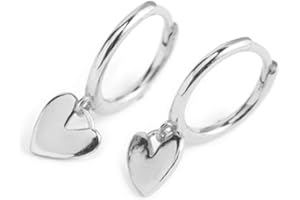 NEWZENRO Cute Heart Love Dangle Drop Cartilage Small Huggie Hoop Earrings For Women Minimalist S925 Sterling Silver Charm Dangling Cuff Sleeper Hoops Dainty Hypoallergenic Jewelry Gifts for Her Birthday Valentines Day Xmas
