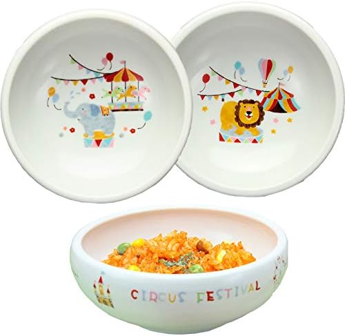 子供食器 2柄セット どうぶつサーカス すくい易いボウル [ 径13.8cm 約450ml / 2柄 ライオン＆ゾウ ] 子ども用食器 お子様用食器セット すくいやすい食育食器 キッズ 子ども 出産祝い 動物 赤ちゃん 介護 幼児 リハビリ ベビー食器 子供用食器 ベビー 食器 子供 食器セット