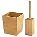 mDesign Bathroom Toilet Bowl Brush and Wastebasket Trash Can - Set of 2, Bamboo