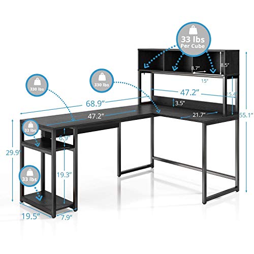 VIPEK LShaped Desk with Hutch, 69" Large Computer Desk Gaming Table PC