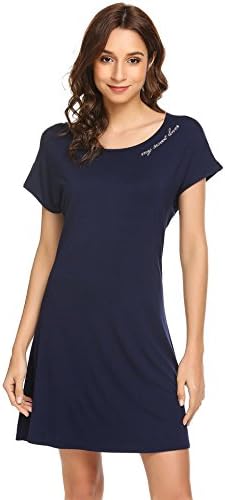 Skylin Short Sleeve Nightgown Womens Embroidery Sleepwear Shirt Dress Pajamas S-XL