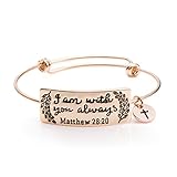 Bible Verse Bracelet Christian Gift Religious Jewelry for Women Inspirational Bangle Engraved I Am with You Always(Rose Gold)