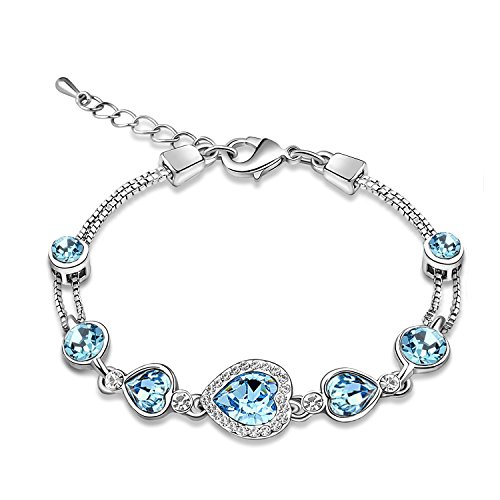 Valentines Day Gifts Women Love Heart Shaped Swaroski Elements Crystal Tennis Bracelet, 6.5