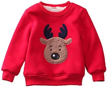 MARTHA BEAR Little Boys and Girl Fleece Christmas Reindeer Sport T-Shirt Cotton Cartoon Kids Sweatshirt Pullover 1-6 Year