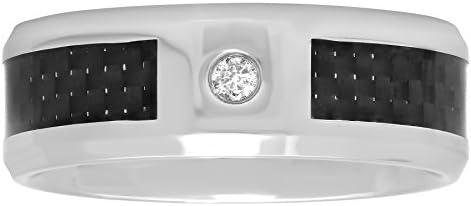 Men’s Stainless Steel 8mm Diamond Accent Black Resin Inlay Wedding Band Ring