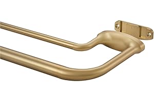 Mayrhyme Warm Gold Double Curtain Rods for Windows 84-134 Inches,1 Inch Adjustable Double Wrap Around Blackout Curtain Rod with Aluminum Finials and Brackets