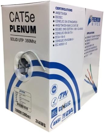 CAT5E Solid Plenum Rated Jacket (CMP) 1000ft Ethernet (UTP) Network Cable (Grey) 350Mhz With Easy Pull Box - Premium Wires